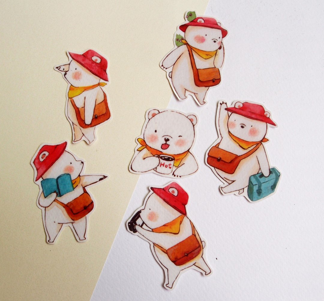 旅行小熊/透明贴纸/共6入 - 贴纸 - 塑料 多色