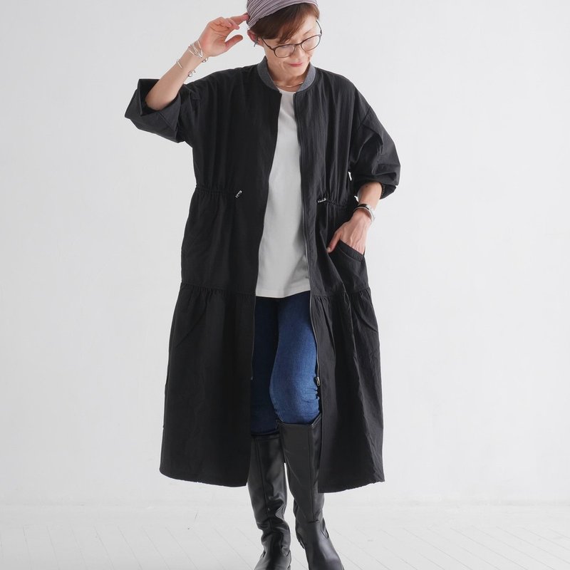 增添大人休闲感的设计・可调整式抽绳・层叠外套・黑色・d-jk3001 - 女装休闲/机能外套 - 其他材质 黑色