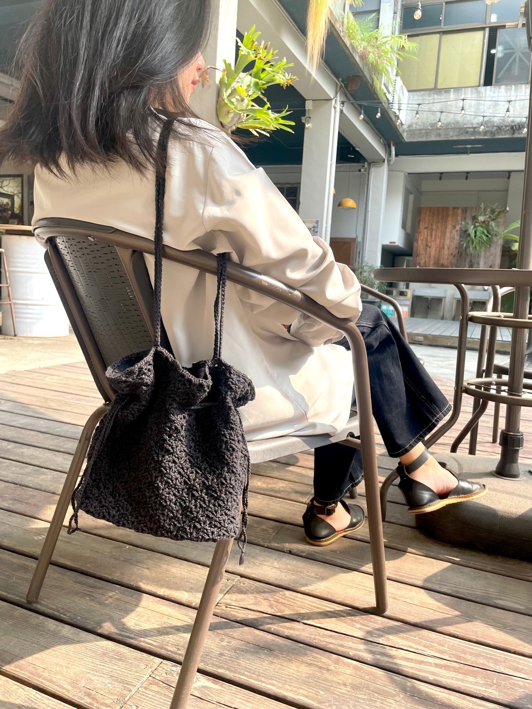 编织包 • 城市漫步 • 黑• 肩背 • 托特、束口 2用 - 侧背包/斜挎包 - 棉 黑色