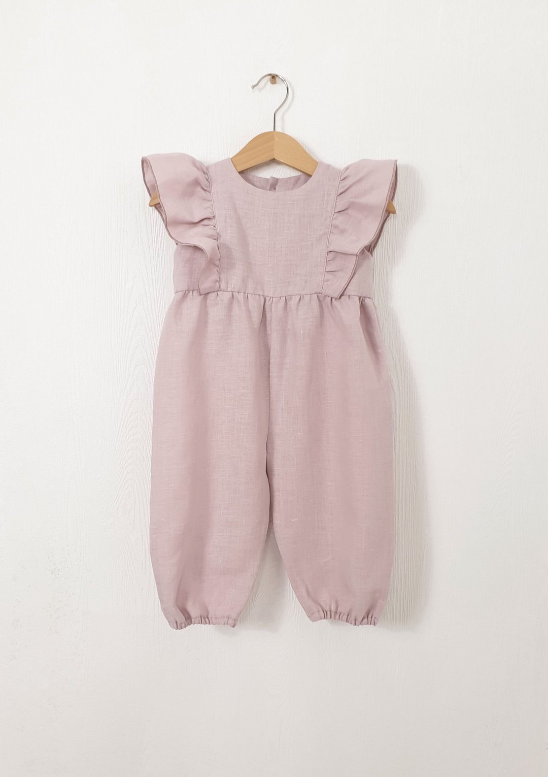 Natural linen ruffle romper sleeveless, boho romper for baby and toddler girl - 包屁衣/连体衣 - 棉 多色