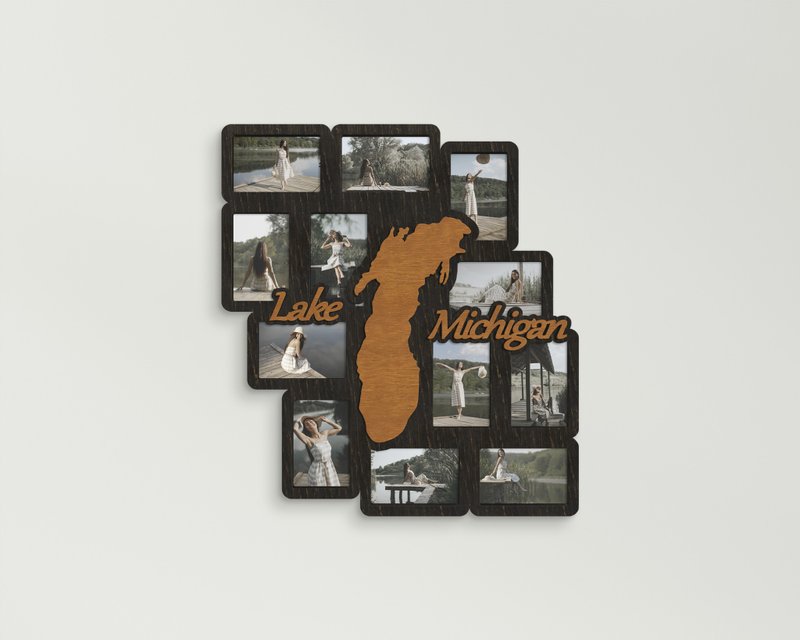 Custom lake waall decor Custom color picture frame collage Engraved home decor - 墙贴/壁贴 - 木头 多色