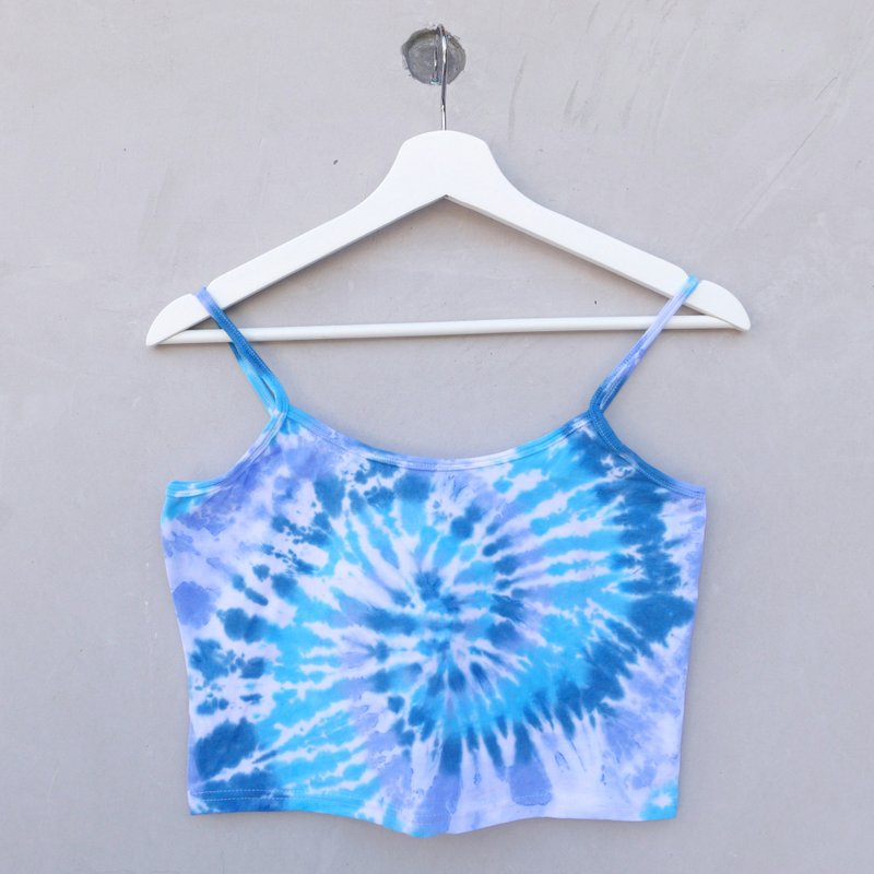 湖蓝转转 手染细肩带/宽肩带背心 - 女装背心 - 棉．麻 蓝色