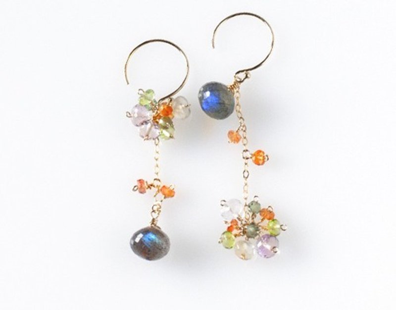 14kgf labradorite onion shape + small natural stone pier - 耳环/耳夹 - 宝石 