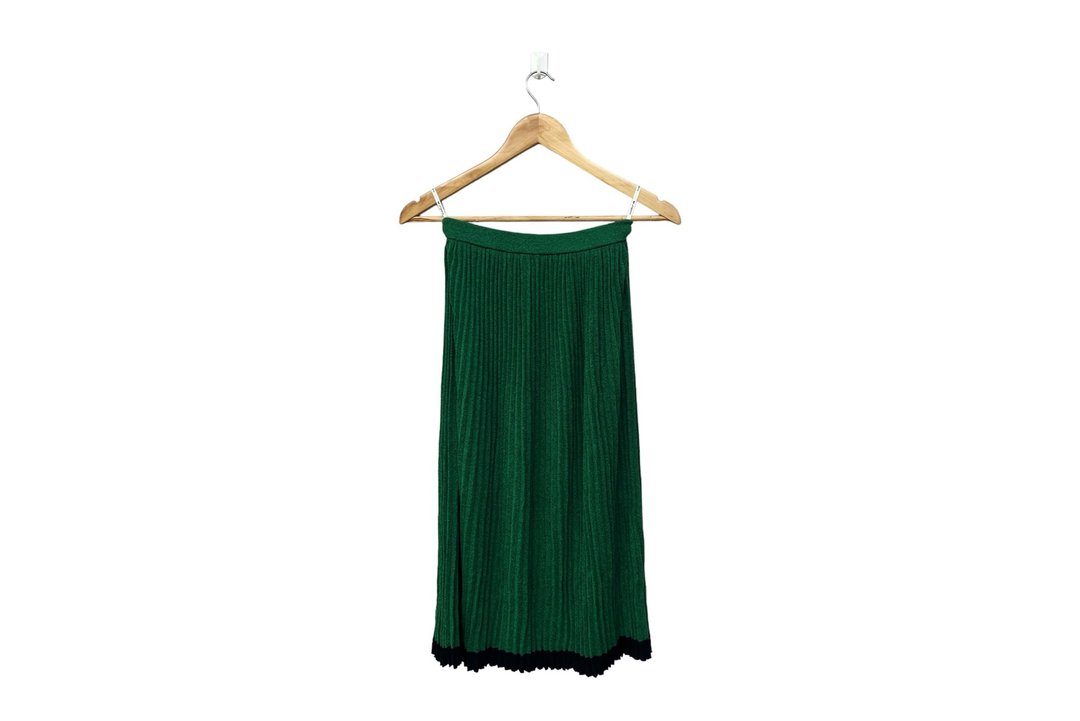 70年代复古风，全件打褶长裙，Ungaro Paris 品牌，祖母绿色搭配黑色滚边。 - 裙子 - 聚酯纤维 绿色