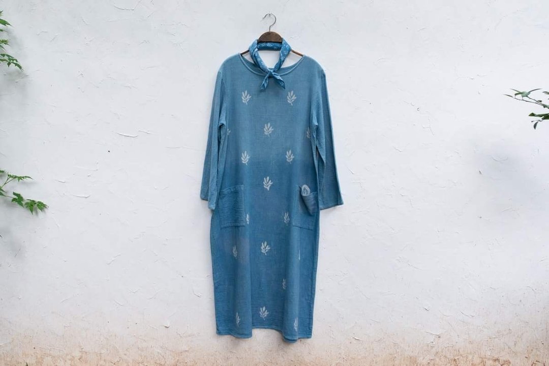 Lady Bug Dress | Indigo dyed cotton - 洋装/连衣裙 - 棉 蓝色