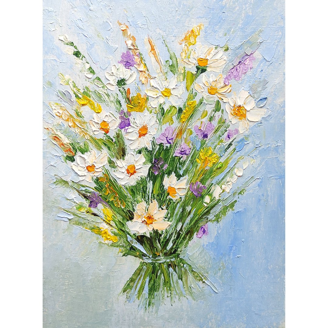 花花束原创绘画雏菊艺术花卉厚涂艺术品手工油画，油画原作 - 海报/装饰画/版画 - 其他材质 多色