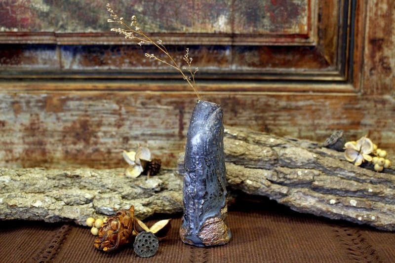 柴烧 | 树皮花器 B款 - 花瓶/陶器 - 陶 蓝色