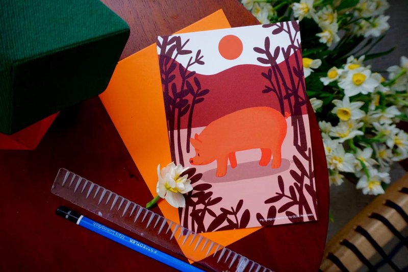 12生肖复古印刷卡片 - 猪 - 卡片/明信片 - 纸 