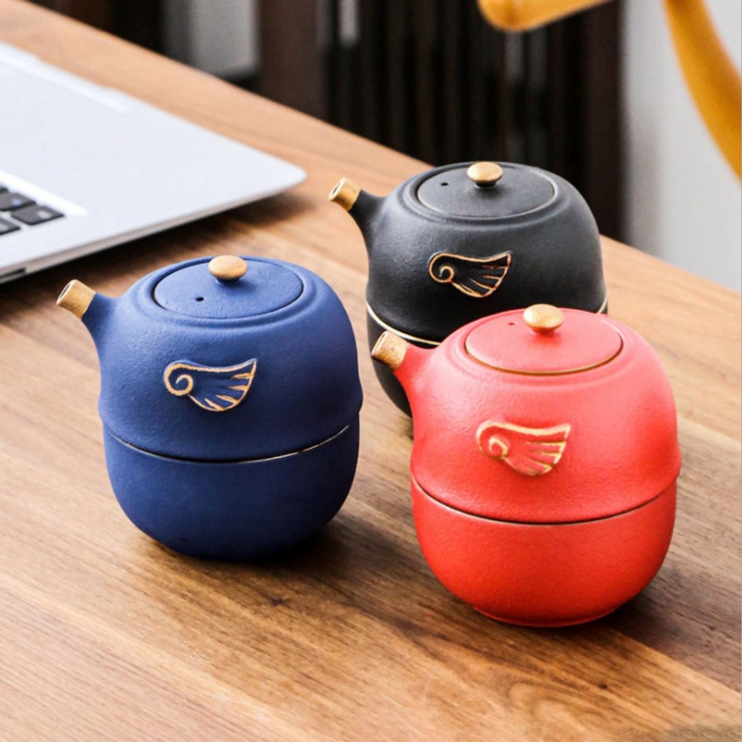 翅膀茶具  一壶二杯  赠便携包  迷你款三色 - 茶具/茶杯 - 陶 