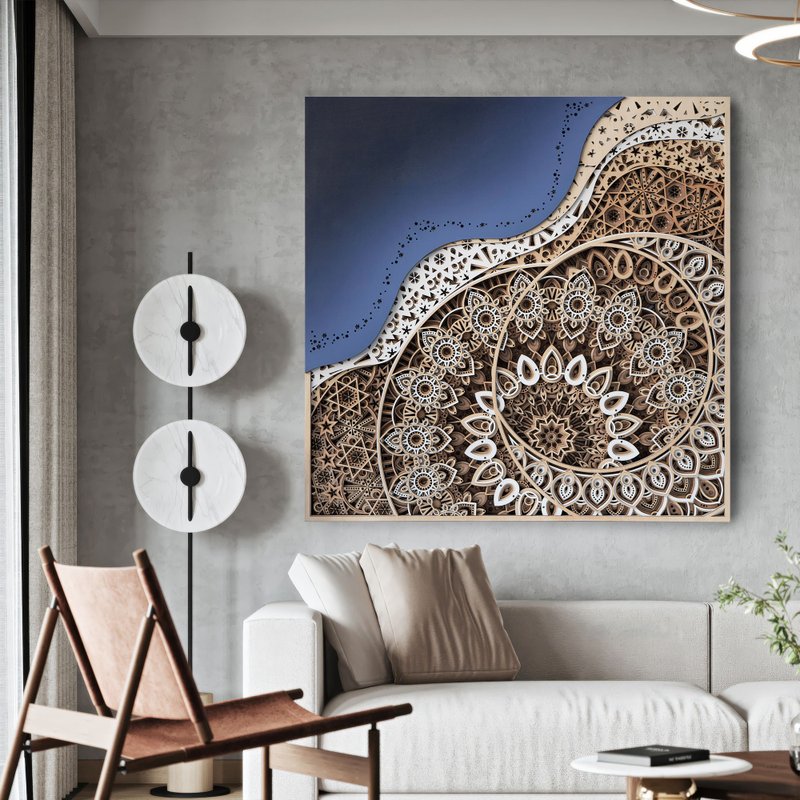 日月星河|现代简约客厅背景墙装饰画玄关走廊挂画3d立体 - 墙贴/壁贴 - 木头 