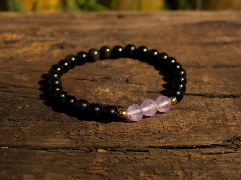 夜晚的睡莲 ∣ 彩虹眼黑曜石 紫水晶 手链 - 手链/手环 - 半宝石 黑色