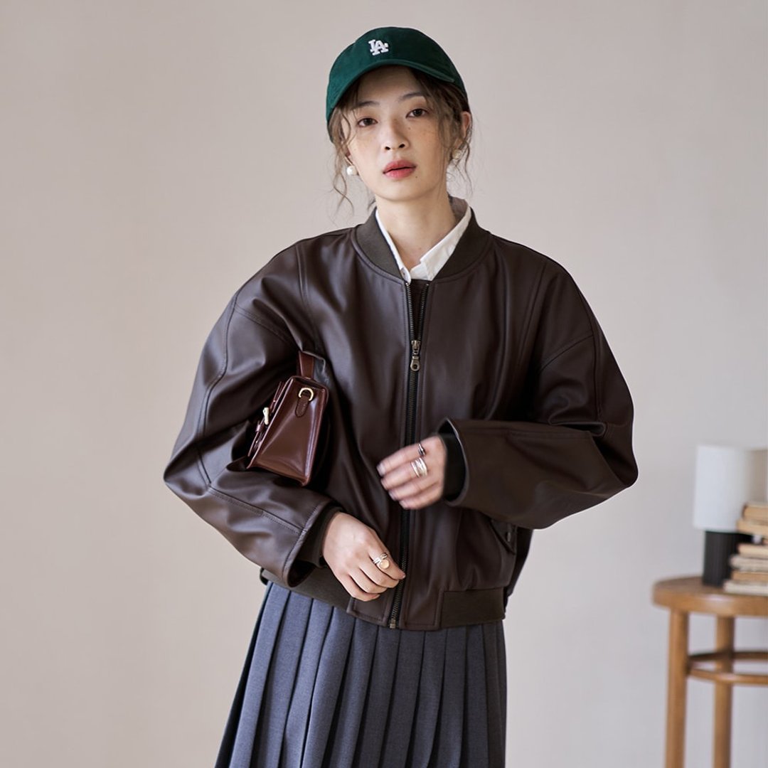 美式休闲短款皮衣|外套|夹克|两色|春款|Sora-1122 - 女装上衣 - 人造皮革 多色