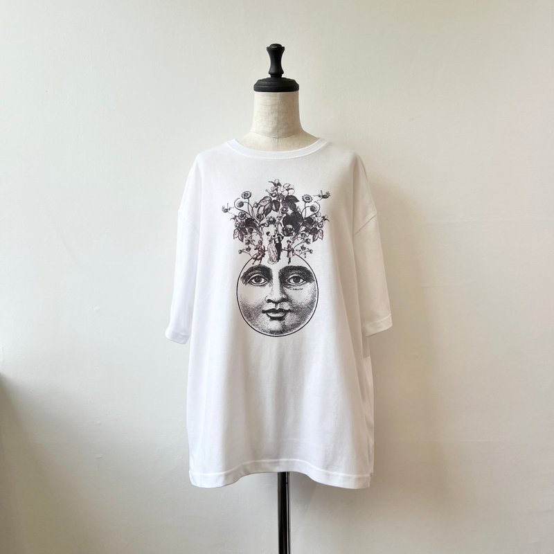 月球上的球 - 女装 T 恤 - 棉．麻 白色