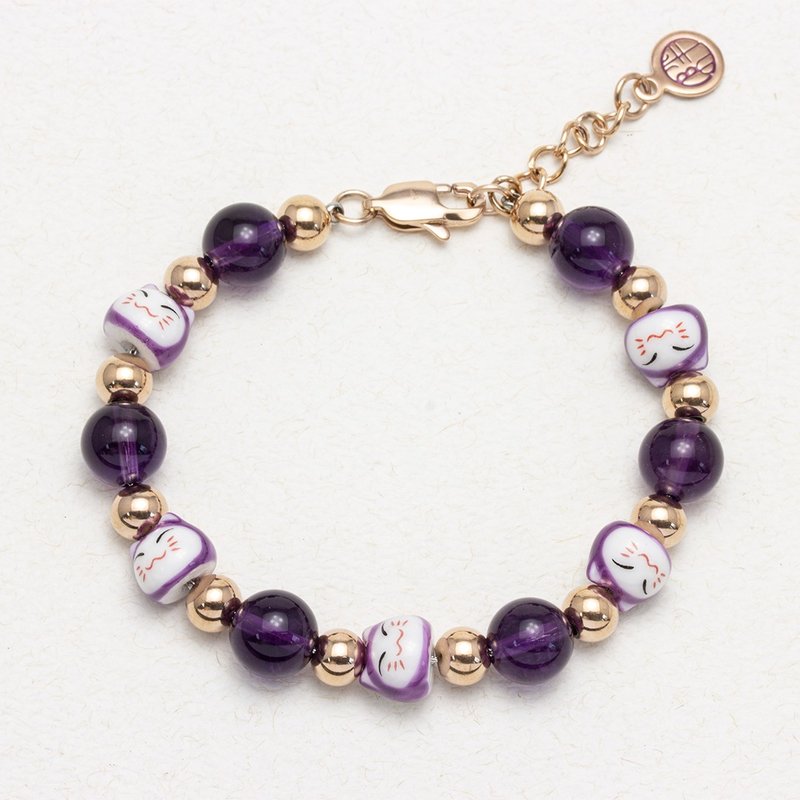 【招财猫】健康运紫晶不锈钢手链 - 手链/手环 - 水晶 银色