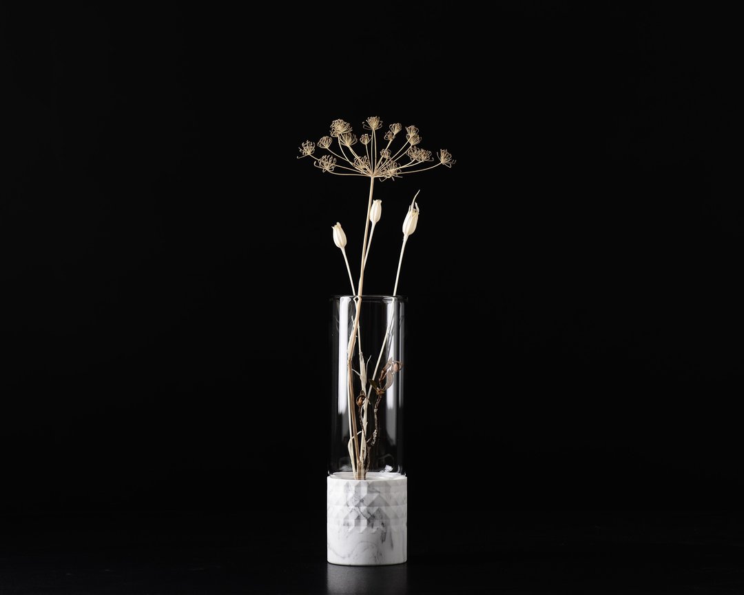 大理石。折纸系列。花器。菱片 - 花瓶/陶器 - 石头 白色