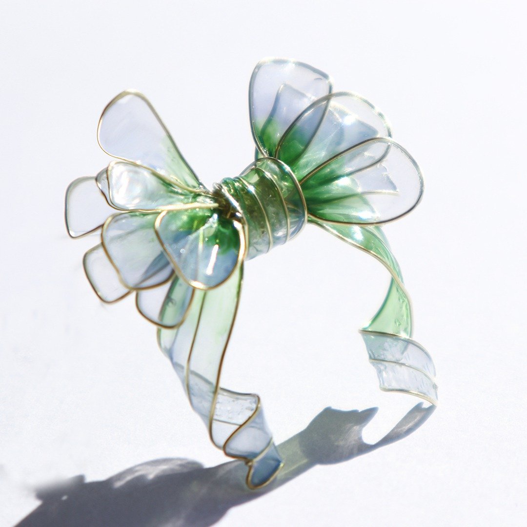 Ribbon Pony Hook Ribbon Pony Hook Hair Ornament Green - 发饰 - 其他材质 绿色