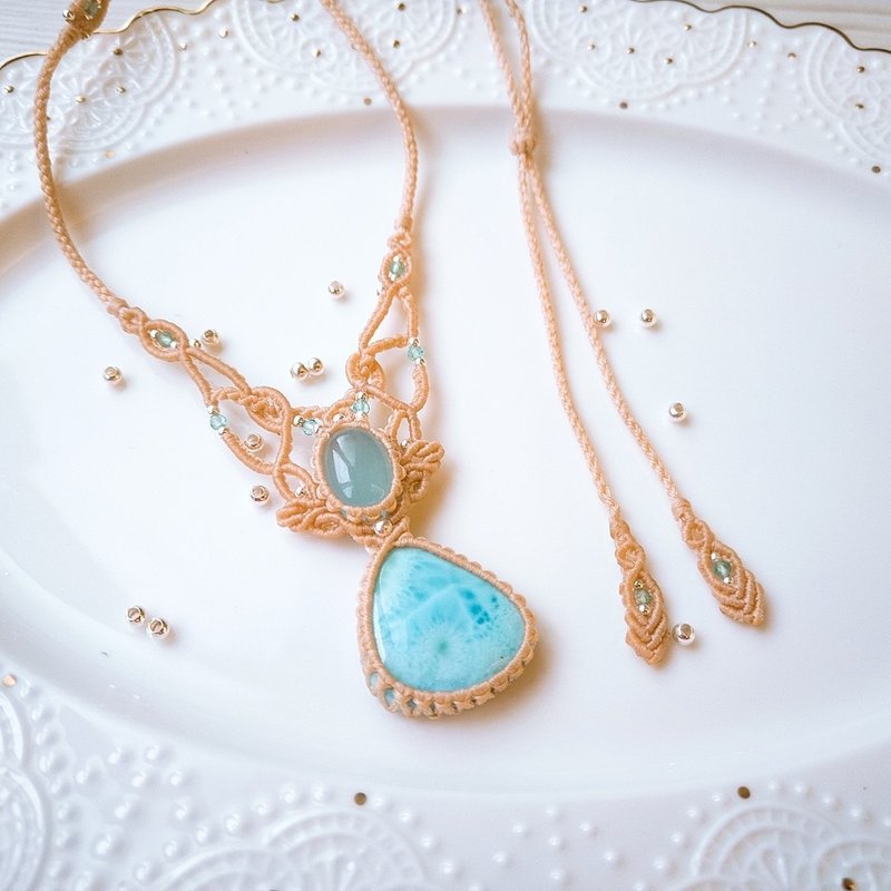 织途 - 海纹石/拉利玛 海蓝宝 编织项链 11C-39 - 项链 - 宝石 蓝色