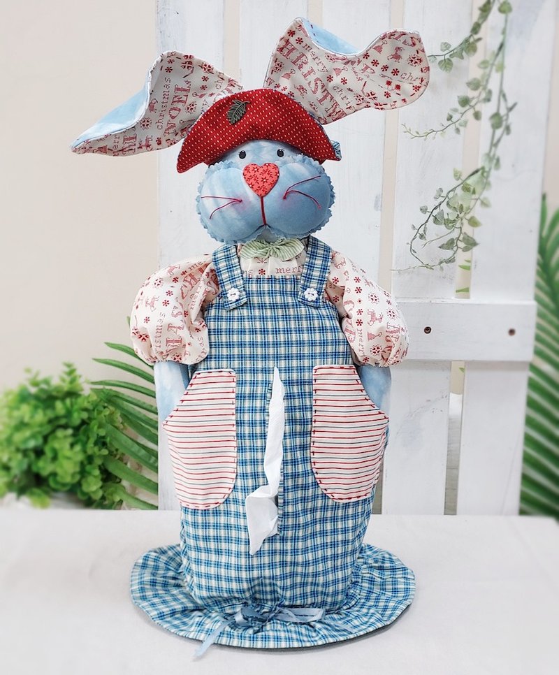 绅士兔面纸套 | 可挂可站 | 长版 - 纸巾盒 - 棉．麻 蓝色