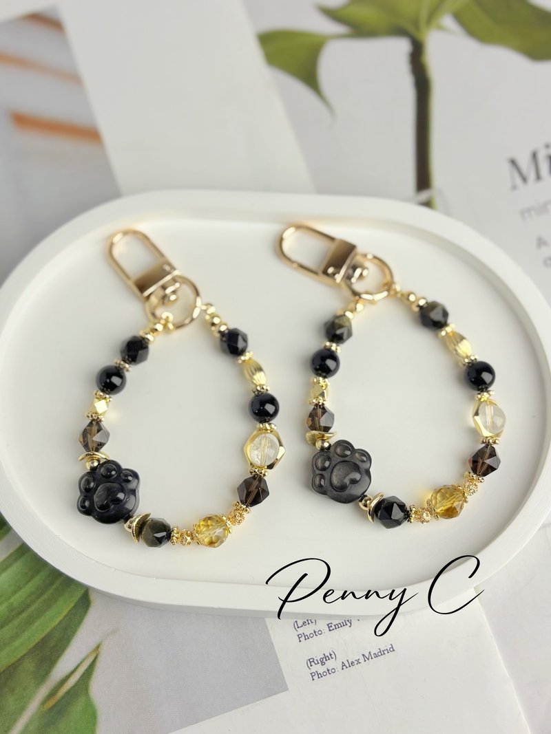 招财保平安可爱猫掌 吊饰 金曜石 银曜石 黑碧玺 黄水晶 白水晶 - 手链/手环 - 水晶 