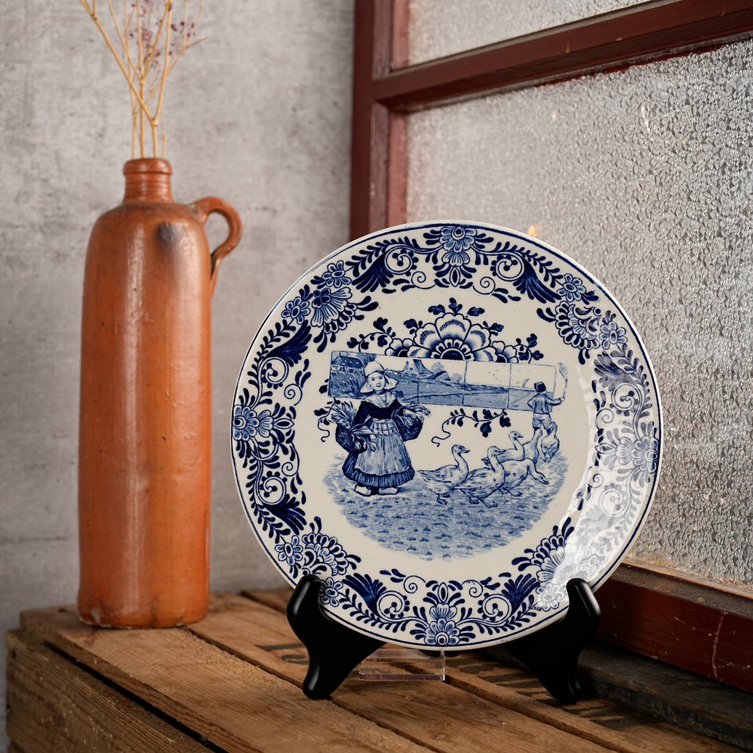 荷兰Petrus Regout 'Fantaisie'系列绝版百年青花古董展示盘 - 墙贴/壁贴 - 陶 蓝色