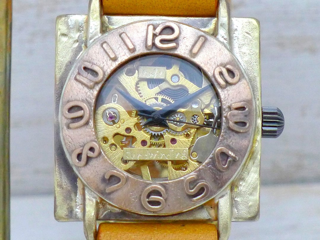 BHW118C Manual winding Brass 32mm square copper bezel Handmade wristwatch (BHW118C) - 男表/中性表 - 铜/黄铜 金色