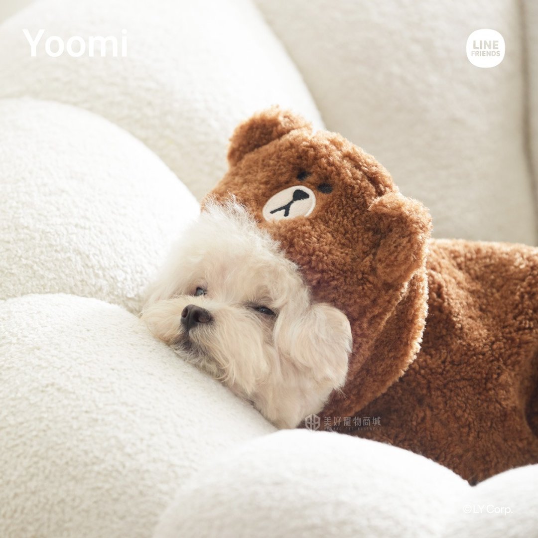 【LINE FRIENDS】经典系列宠物熊大绒毛斗篷  宠物 猫 - 衣/帽 - 棉 咖啡色