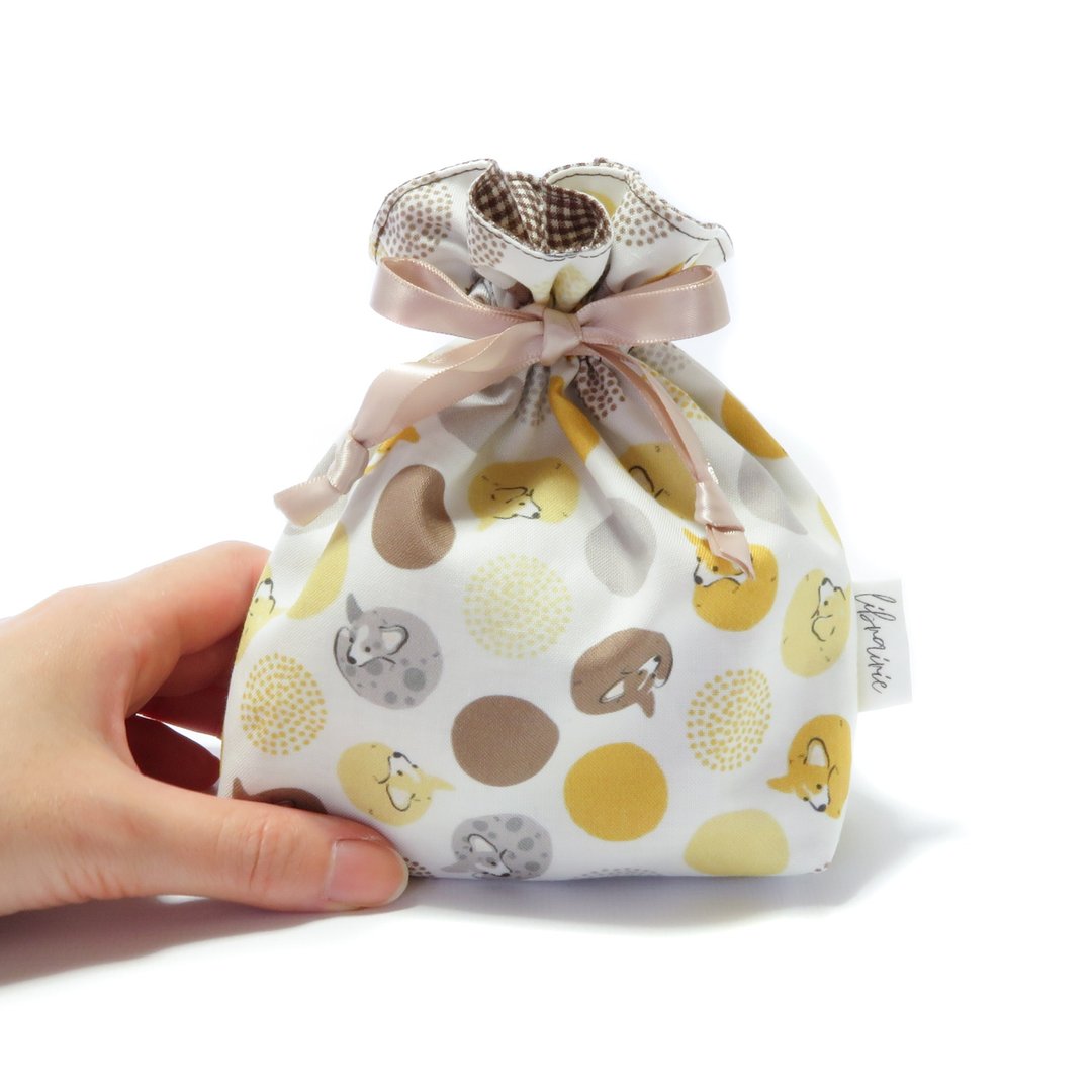 Kogichaku Mini Round Corgi Drawstring Pouch - 化妆包/杂物包 - 棉 橘色