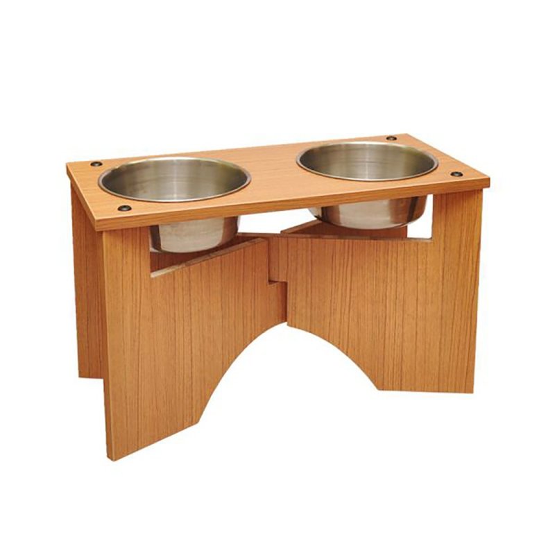 【MOMOCAT】X型狗餐桌 双口高35cm 附1号白铁碗 - 三款木色 - 碗/碗架 - 木头 