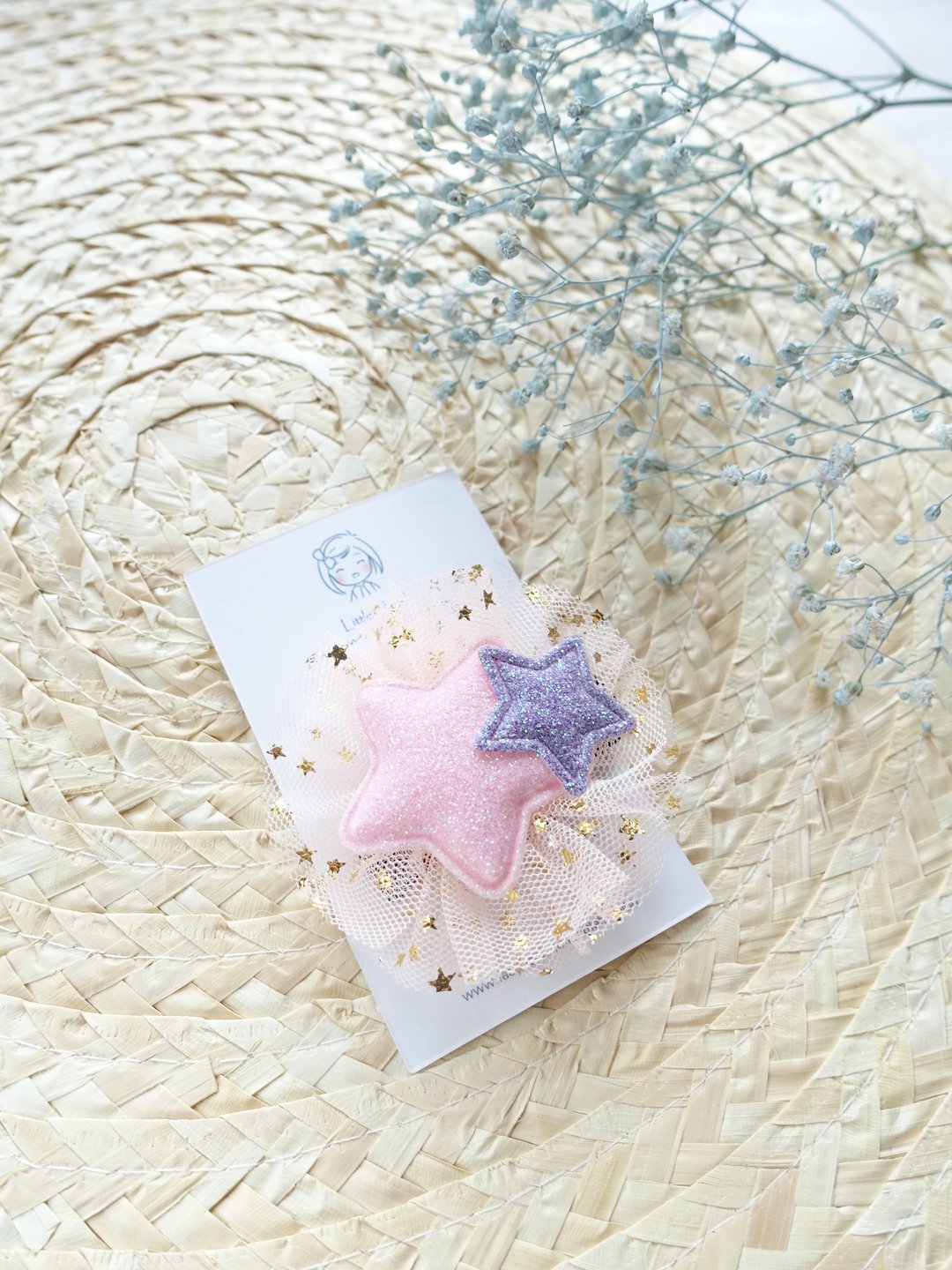 儿童发饰。闪亮网纱星星发夹 浏海夹 (粉红+紫) - 其他 - 其他材质 