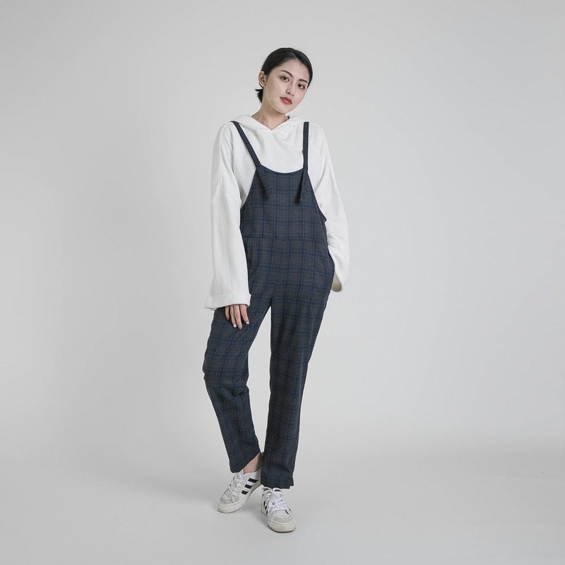 Rhythm_节奏羊毛连身裤_8AF200_蓝格纹 - 背带裤/连体裤 - 棉．麻 蓝色