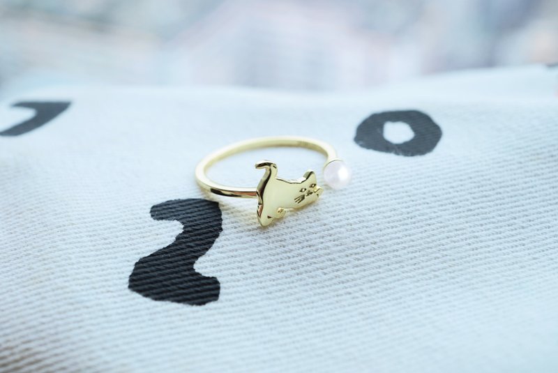 【Pinkoi x SOU・SOU】珍珠纯银猫猫戒指 - 戒指 - 纯银 白色