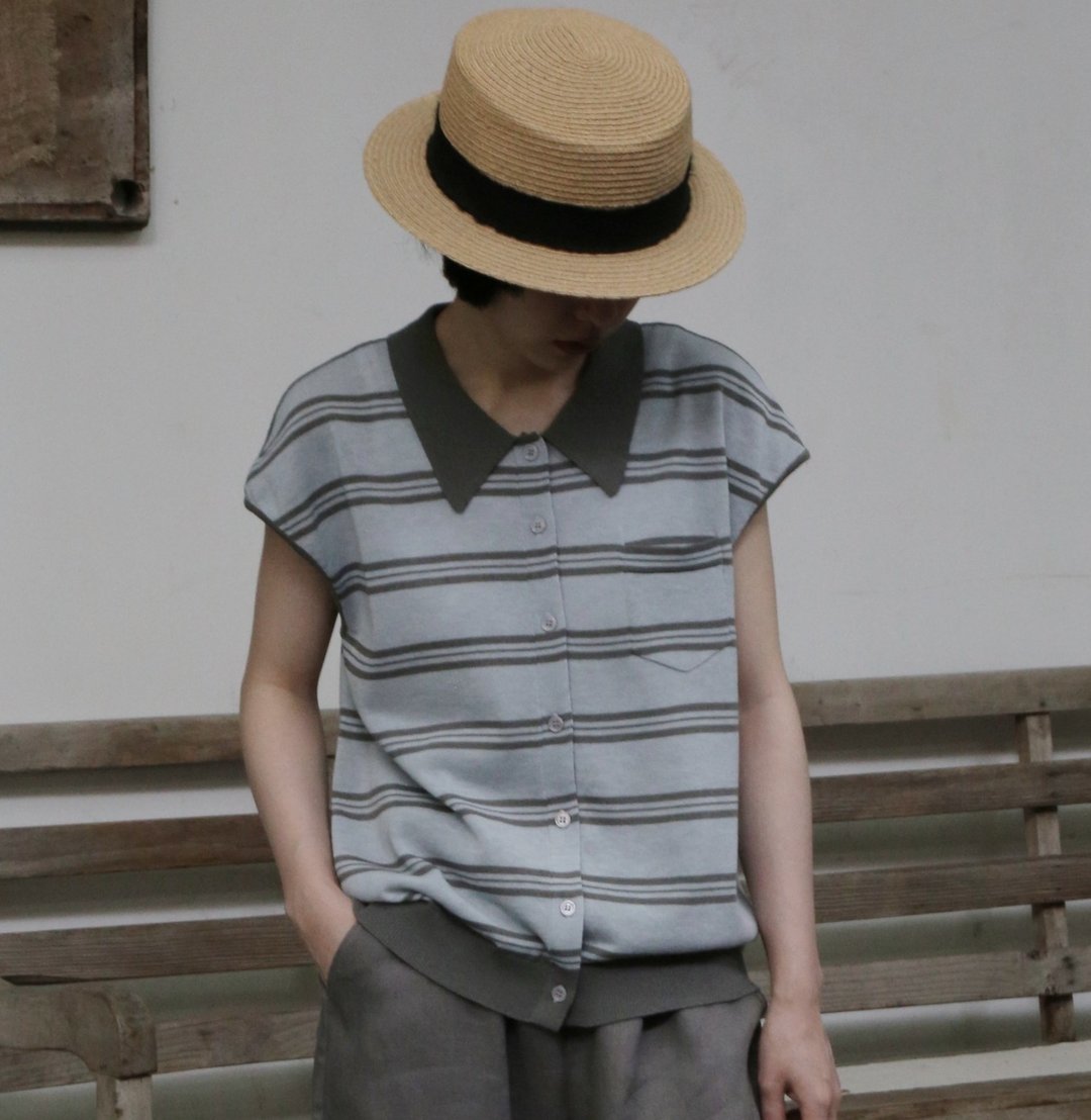 干爽舒适！最适合夏天的尼龙混纺 POLO 衫 短袖针织衫 蓝灰 260610-1 - 女装上衣 - 羊毛 多色