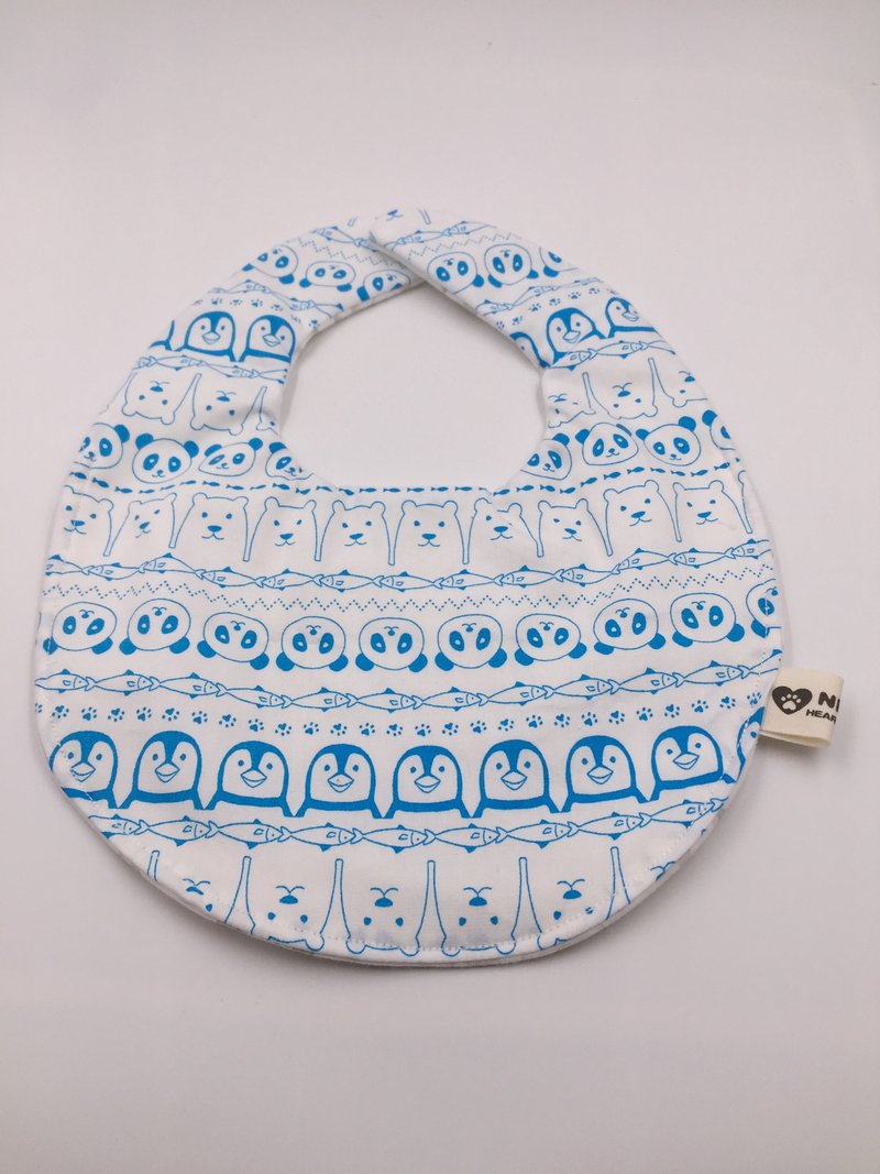 白底动物大集合围兜 二重纱 口水巾  弥月礼 - 围嘴/口水巾 - 棉．麻 蓝色