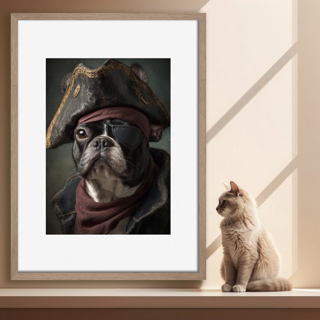 装饰画-附画框 | 波士顿㹴犬| 挂画| 入厝礼| 商店布置| 海报 - 画框/相框 - 木头 卡其色