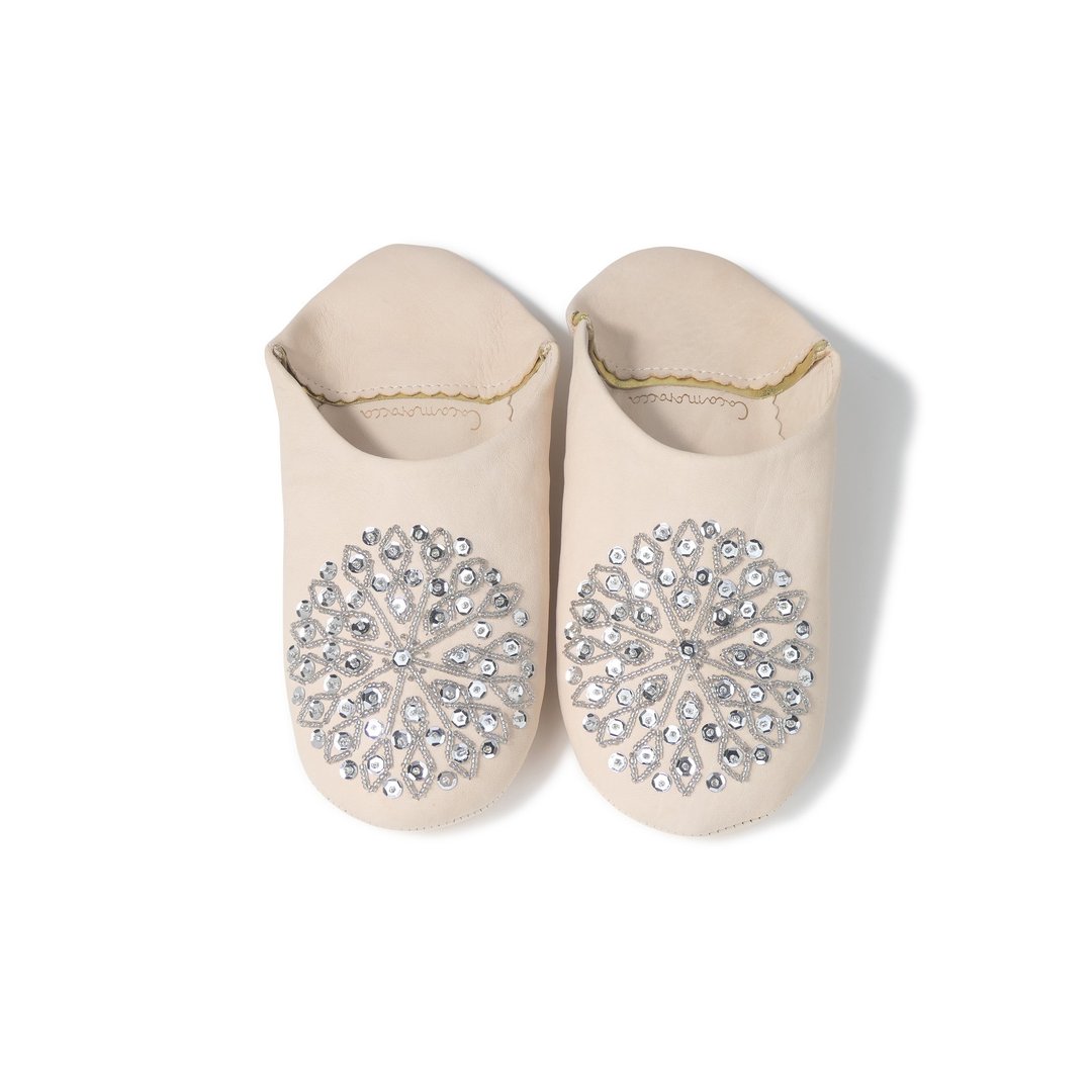 Natural / silver / moroccan Leather babouche Slippers / High quality odourless - 室内拖鞋 - 真皮 橘色