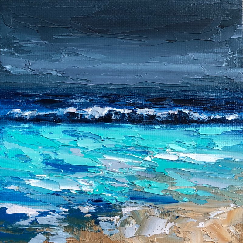 Original Seascape Oil Painting On Canvas Beach Ocean Art Textured Impasto Art - 墙贴/壁贴 - 棉．麻 多色