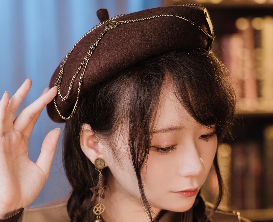 蒸汽朋克 复古朋克 手工 英伦秋冬帽子 咖色羊毛混纺 贝雷帽 - 帽子 - 羊毛 咖啡色