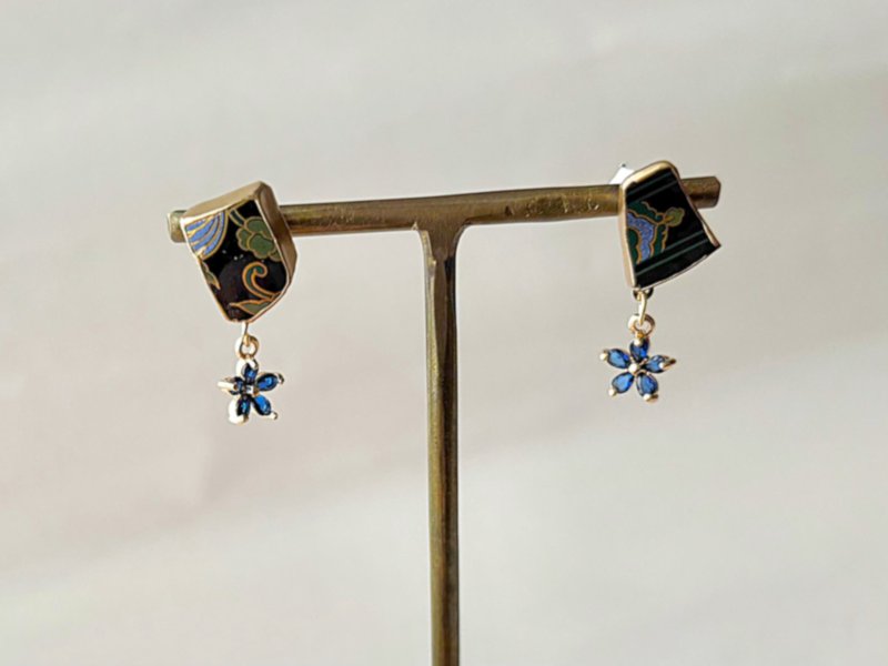 有田烧 金继 医疗级不锈钢耳针 黑色 和风 图案 摇曳 传统工艺 No.392 - 耳环/耳夹 - 陶 黑色