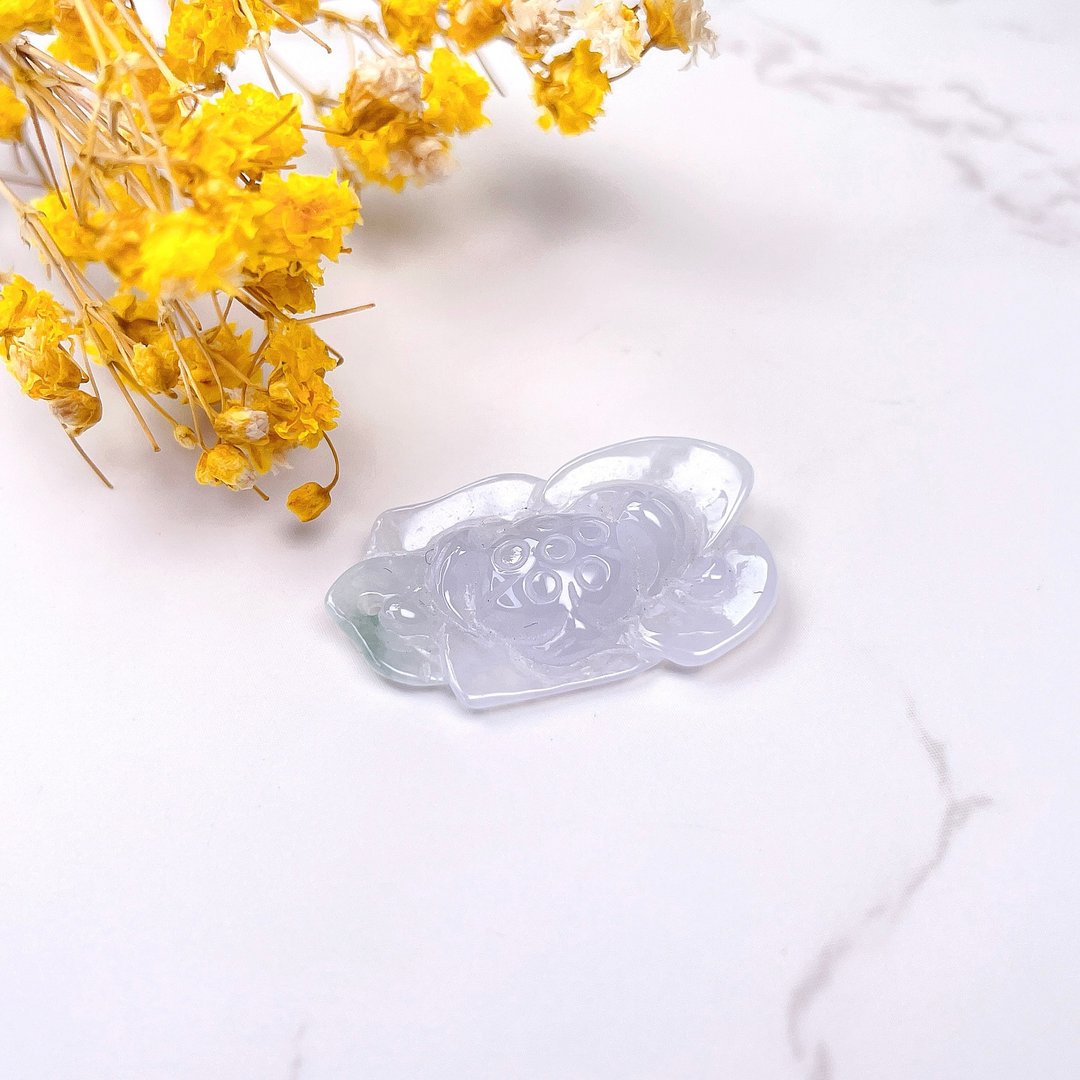 【似玉如花】冰种飘绿莲花吊坠摆件 | 天然缅甸A货翡翠 | 送礼 - 吊饰 - 玉石 绿色