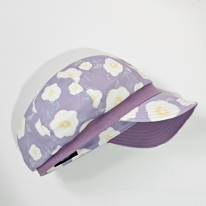 【HiGh MaLi】报童帽/日系拼布/宽帽沿/烂漫紫白花#紫#礼物#浪漫 - 帽子 - 棉．麻 紫色