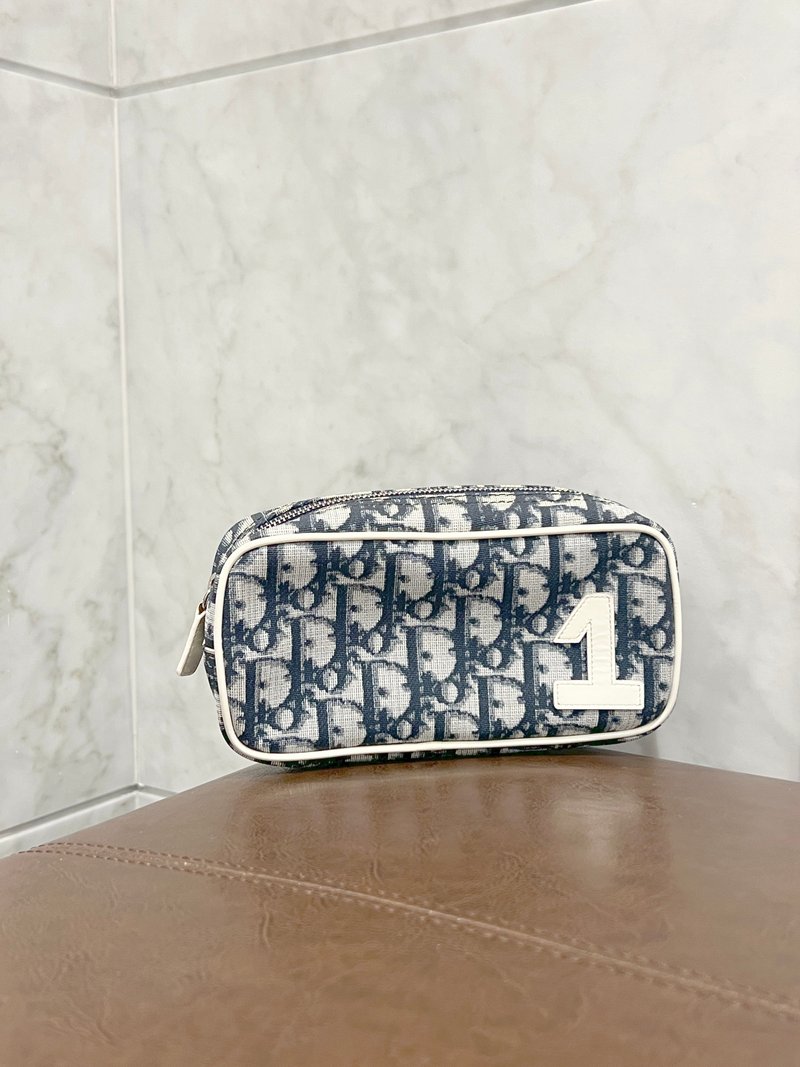 Dior深蓝色老花手拿袋化妆包 日本中古Vintage 情人节礼物 - 手拿包 - 其他材质 蓝色