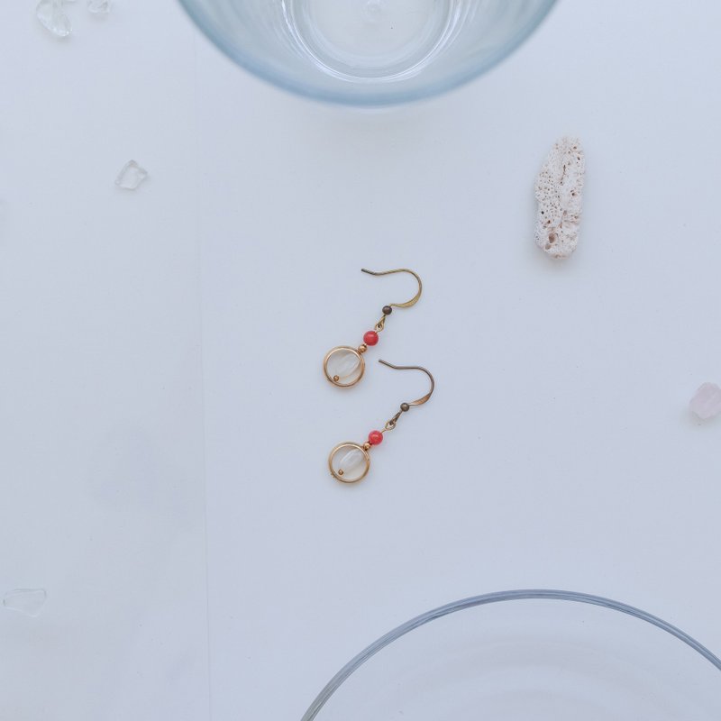 天然石耳环-桃香/耳针/夹式/可定制 - 耳环/耳夹 - 水晶 红色