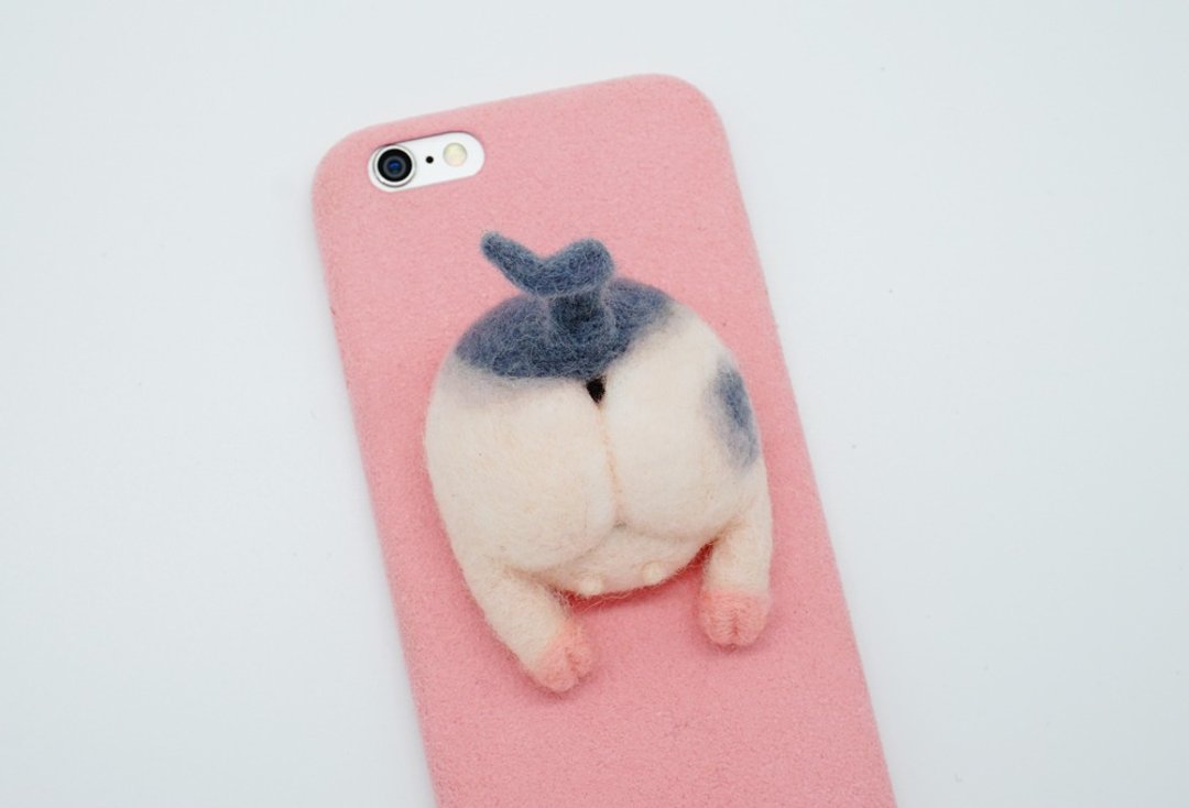 羊毛毡粉红猪猪屁屁手机壳 动物屁屁手机套 Iphone 6 7 8 plus X - 手机壳/手机套 - 羊毛 粉红色