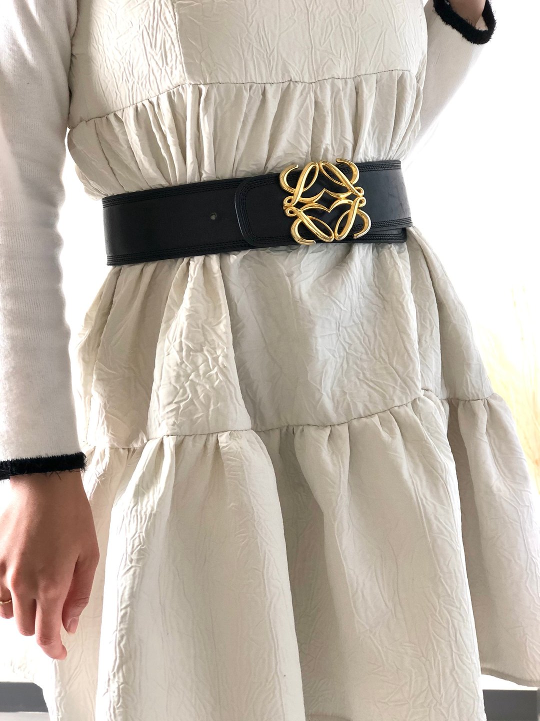 【日本直运，二手包装】LOEWE Anagram 皮革腰带黑vintage vintage old uszftn - 皮带/腰带 - 真皮 黑色