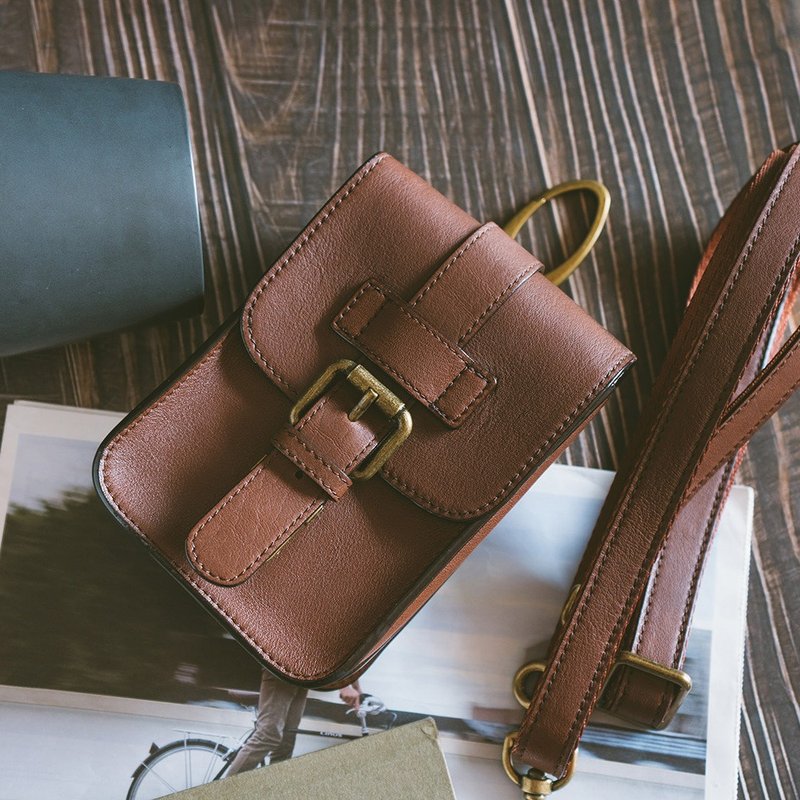 真皮酷劲斜背腰包 12106 油皮 - 其他 - 真皮 卡其色