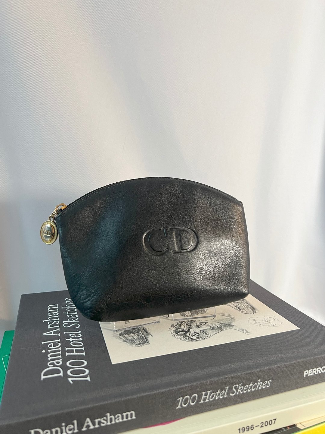 Dior Pouch黑色皮革金蛋拉链头小手拿袋 日本中古二手vintage - 侧背包/斜挎包 - 真皮 黑色