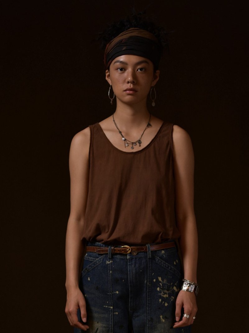 純色针织背心 純棉打底吊带 (內搭外穿兩用) 灰褐 - 女装 T 恤 - 棉 咖啡色