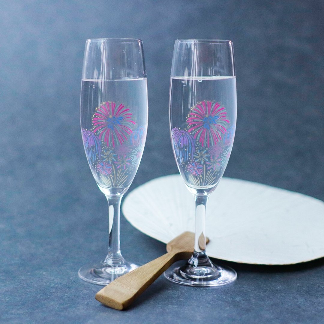 冷却烟火花槟杯 2 件套，一碗可欣赏随温度变化颜色的季节。 - 酒杯/酒器 - 玻璃 多色