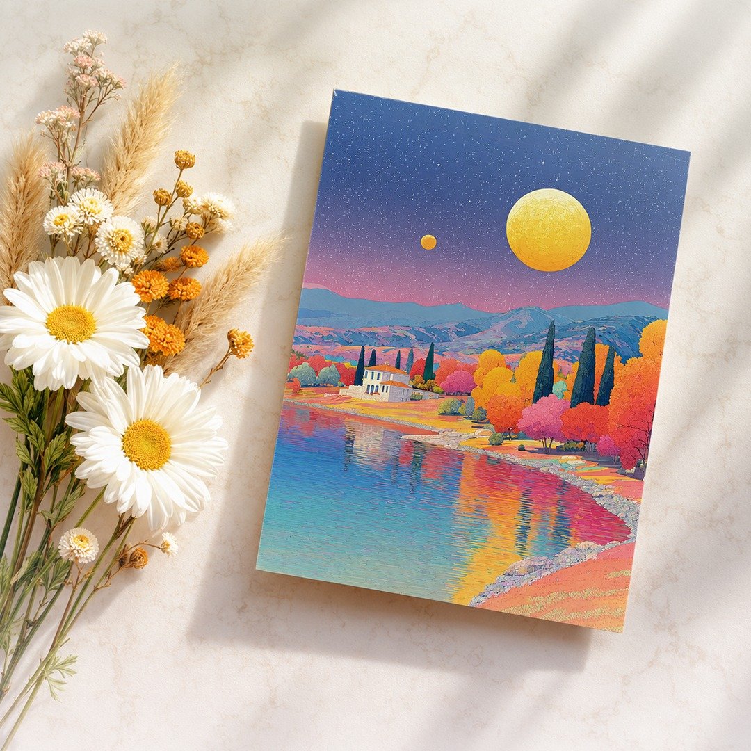 梦月湖畔 梦幻月色湖景艺术画卡 10×13 cm 单张任选 四入套 - 摆饰 - 纸 