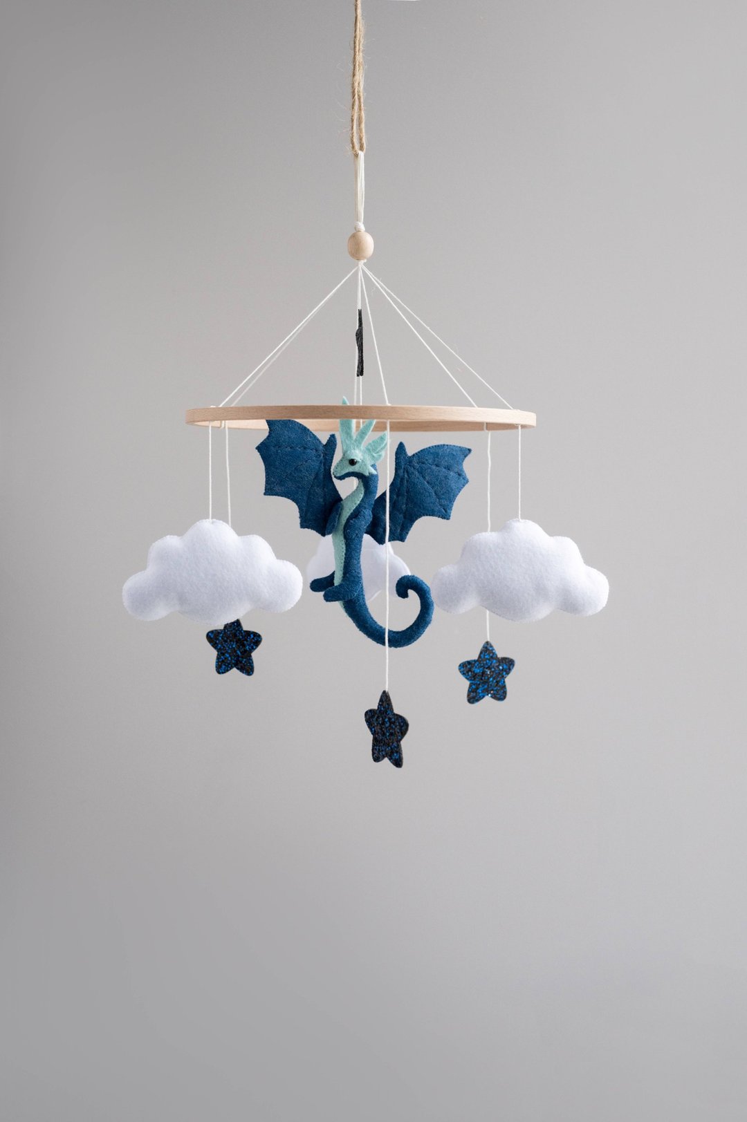 Dragon baby mobile, cloud crib mobile for baby boy - 玩具/玩偶 - 环保材料 蓝色
